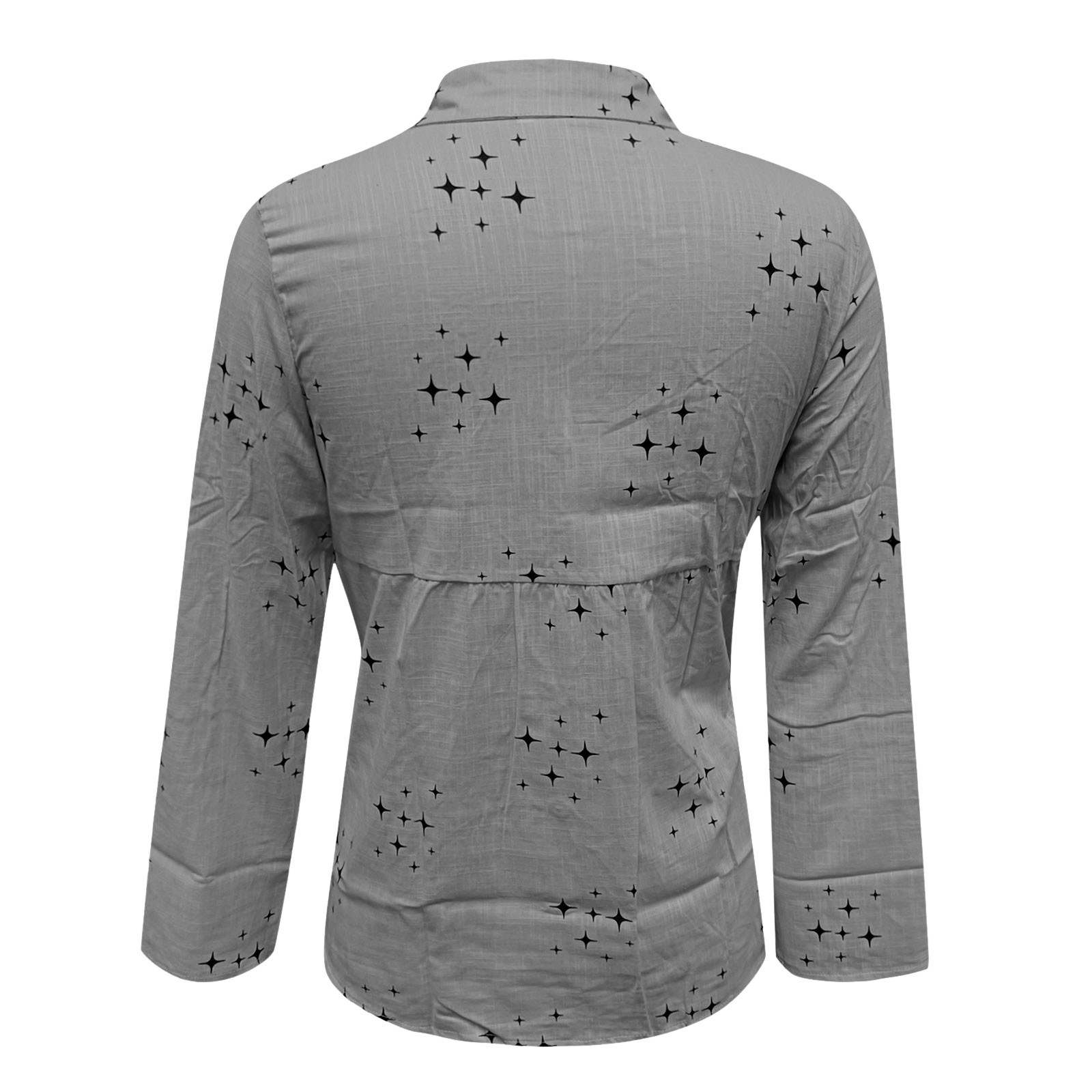thumbnail image 5 of Blusa de lino con cuello en V y botones, manga larga, estilo informal y holgado, para la oficina, poliéster-spandex, tallas S-XXL, 5 of 5